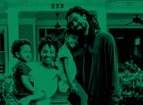 Green Treated Image - Family in front of house