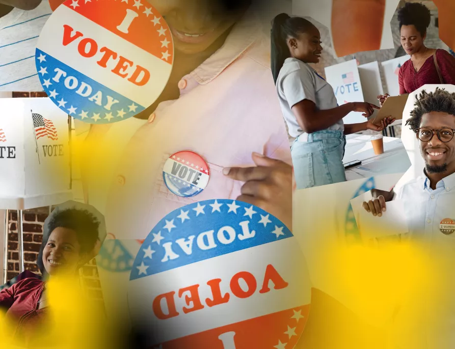 A collage of voting symbols and Black voters.